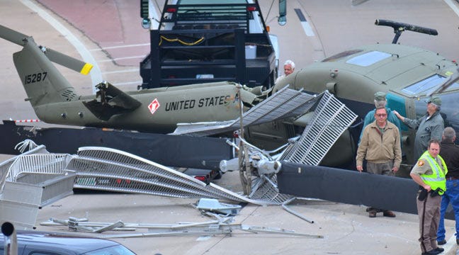 Huey Helicopter Knocked Off Trailer On Way To Tulsa Veterans Day Parade Huey Helicopter Knocked Off Trailer On Way To Tulsa Veterans Day Parade