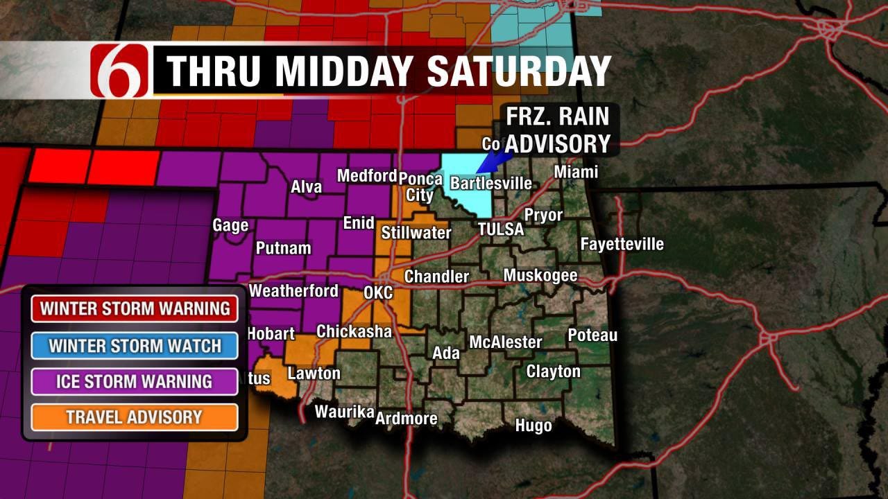 Flood, Freezing Rain Warnings Issued For Counties In Eastern Oklahoma