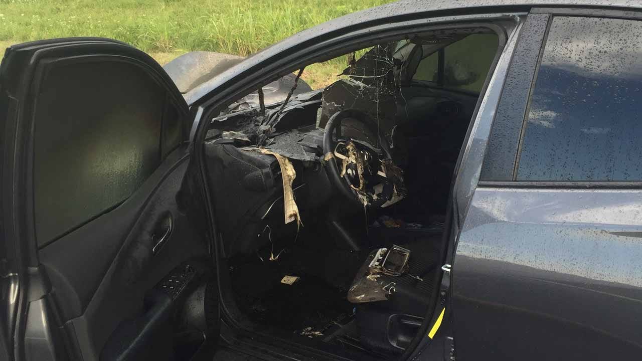 Car Struck By Lightning, Catches Fire On Will Rogers Turnpike