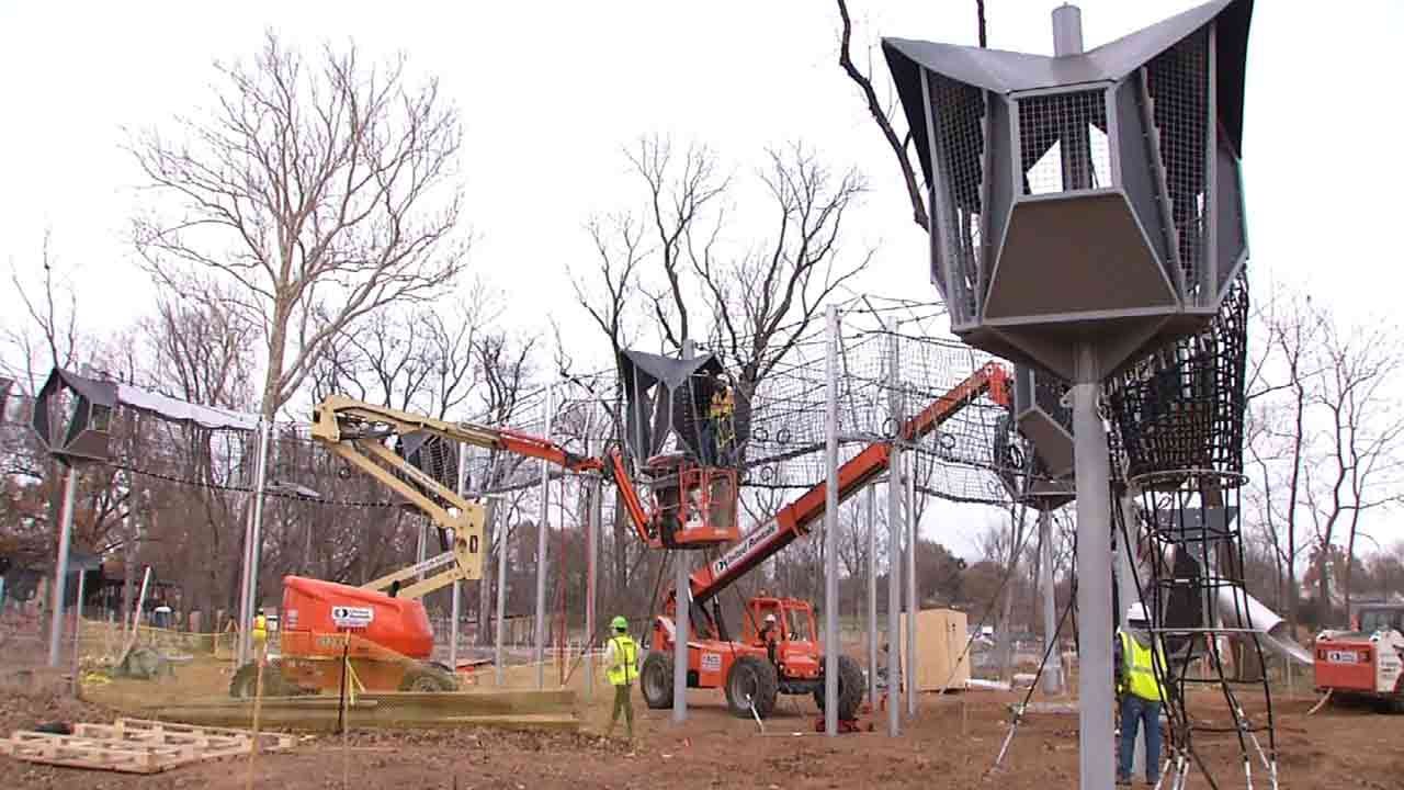Crews Set Up First Pieces Of Playground Equipment A Tulsa’s Gathering Place