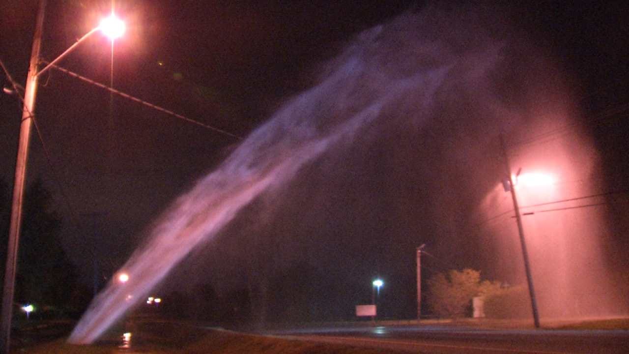 Water Shoots Into Sky At Tulsa Water Main Break