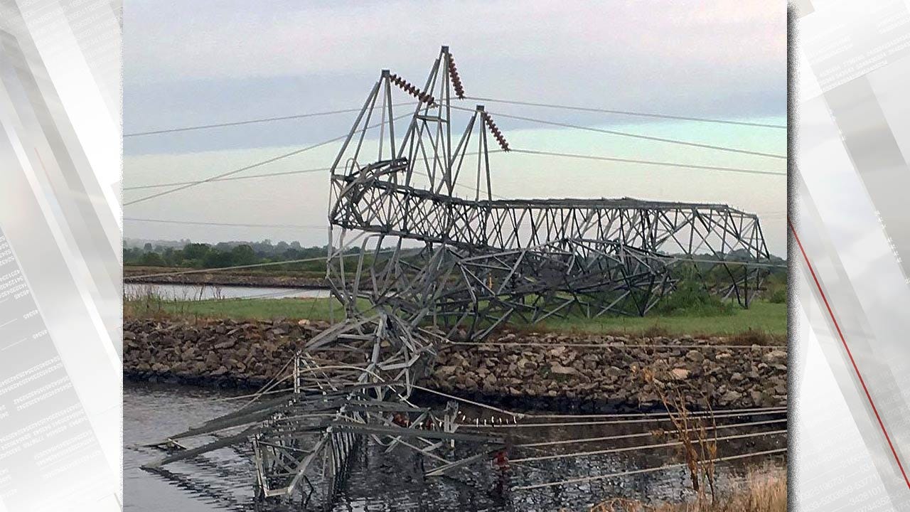 Power Transmission Tower Crumbles At PSO Oologah Generating Station