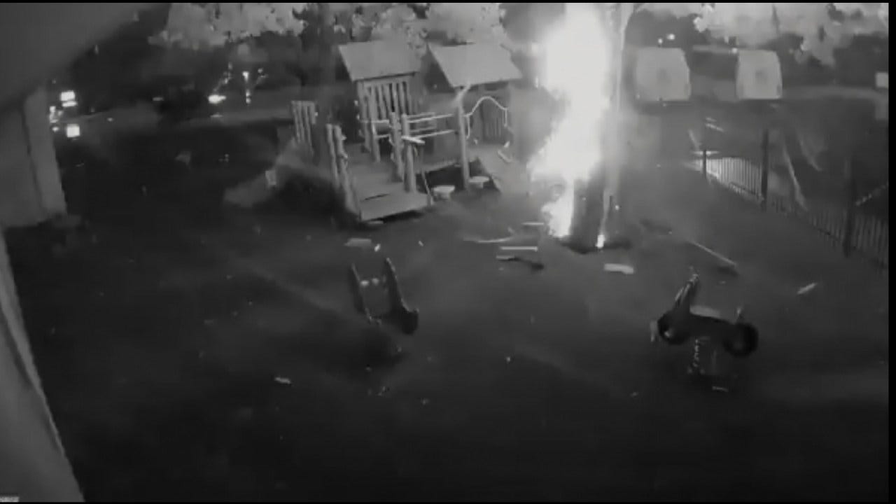 Tulsa Lightning Strike Caught On Video