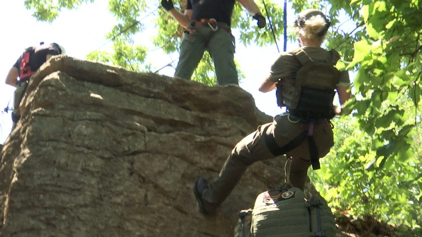 Rappelling Down Cliffs Among Tulsa Special Operations Team Training