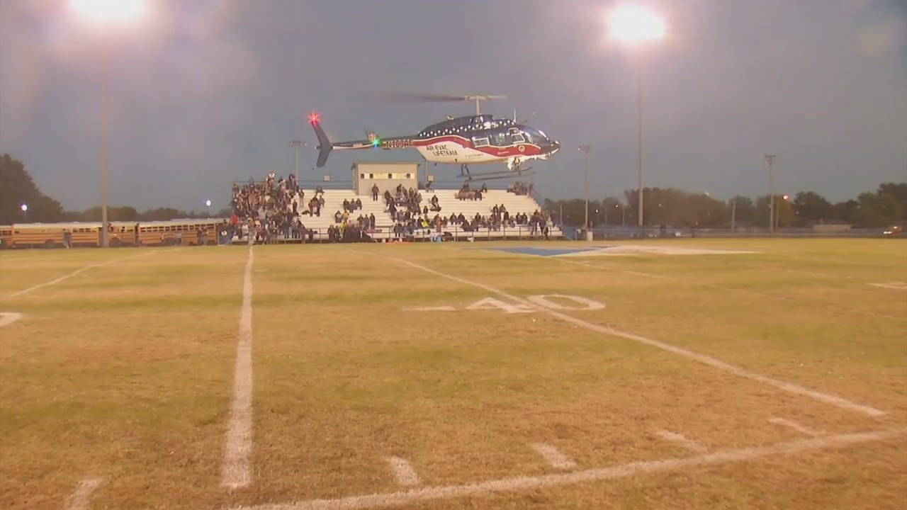 Injured Haskell Football Player Receives Tribute As Helicopter Delivers