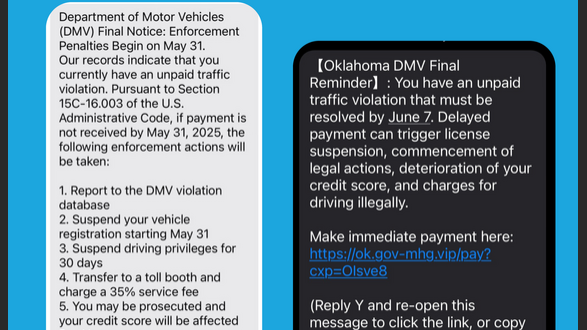 Oklahoma Agencies Warn of Scam Texts Pretending to Be DMV Payment Notices