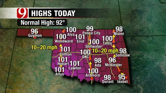 Sunday Highs Reach 100 Or More For Most Of Oklahoma