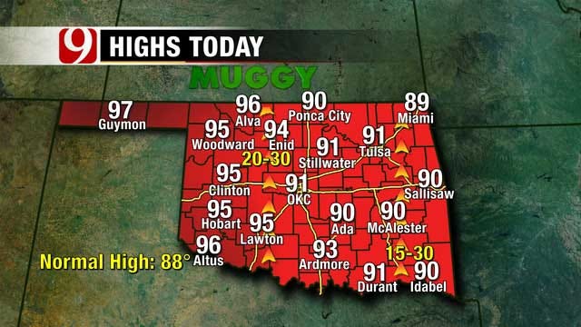 Hot, Humid And Windy Monday Across Oklahoma