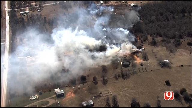 Fire Crews Battle Grass Fire South Of Luther