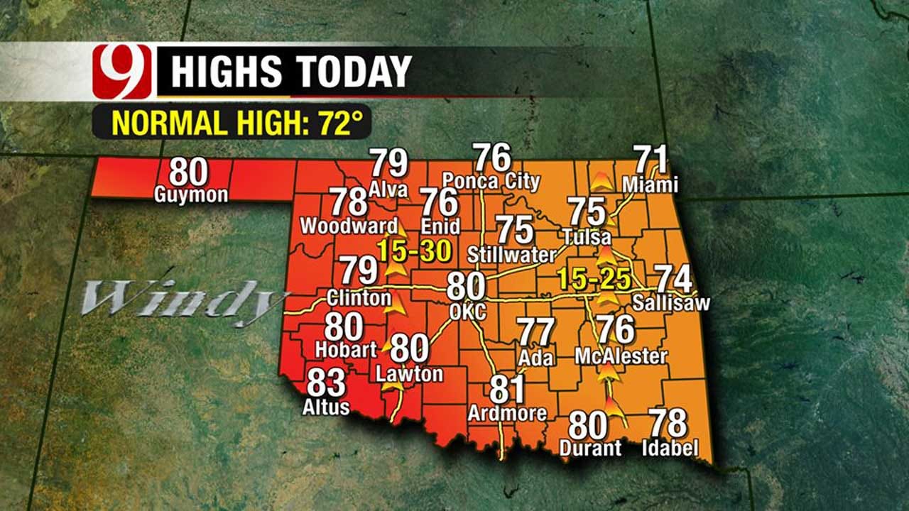 Warm, Windy Monday Across Oklahoma