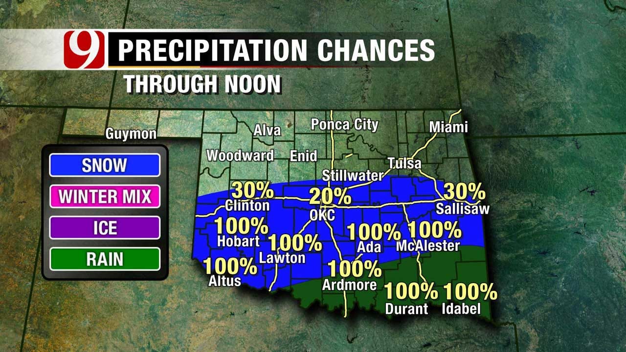Heaviest Snowfall Stays In SW, S. Central Oklahoma Saturday