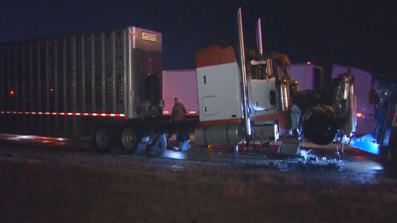 Cattle Truck Goes Up In Flames On I-40 In El Reno