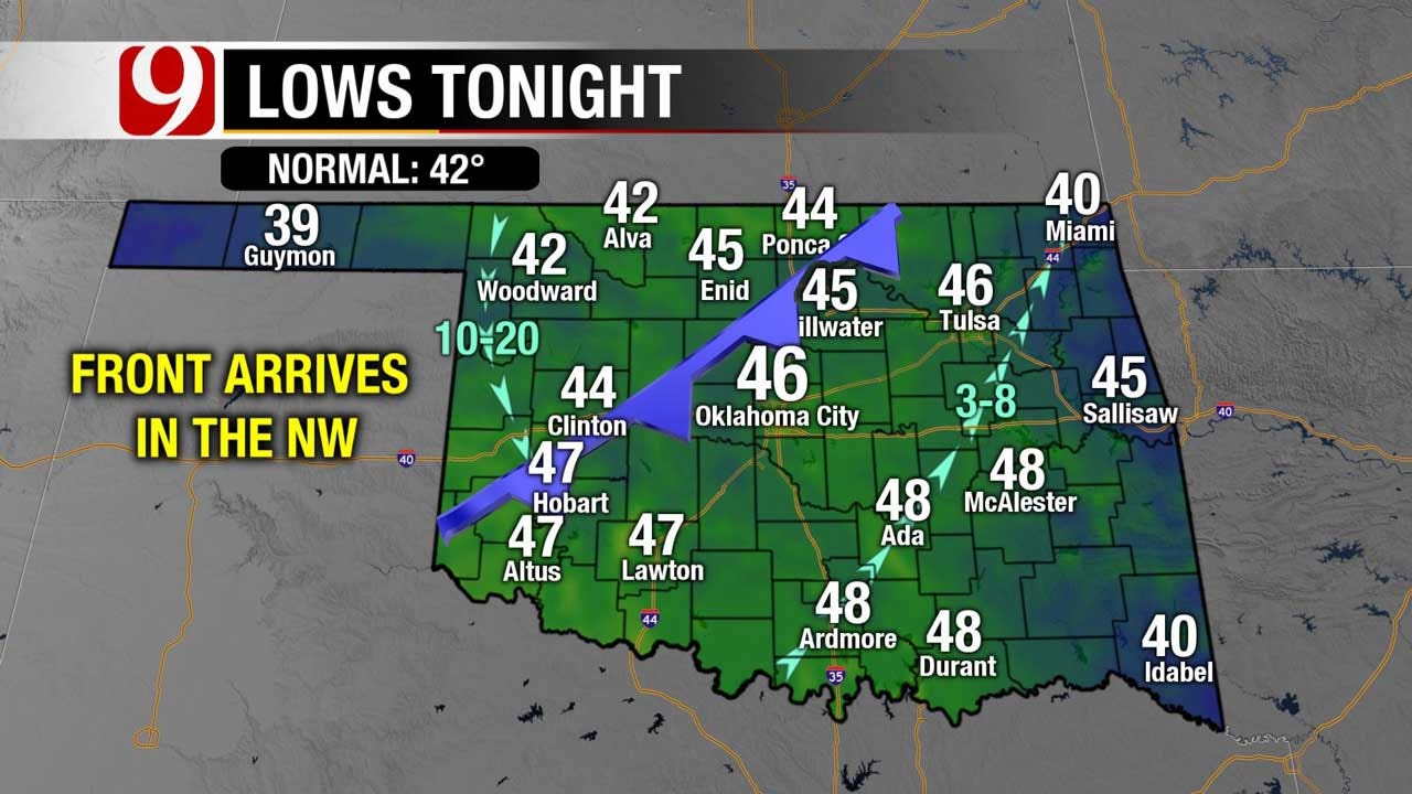 Cold Front Moves In Thursday Night Across Oklahoma