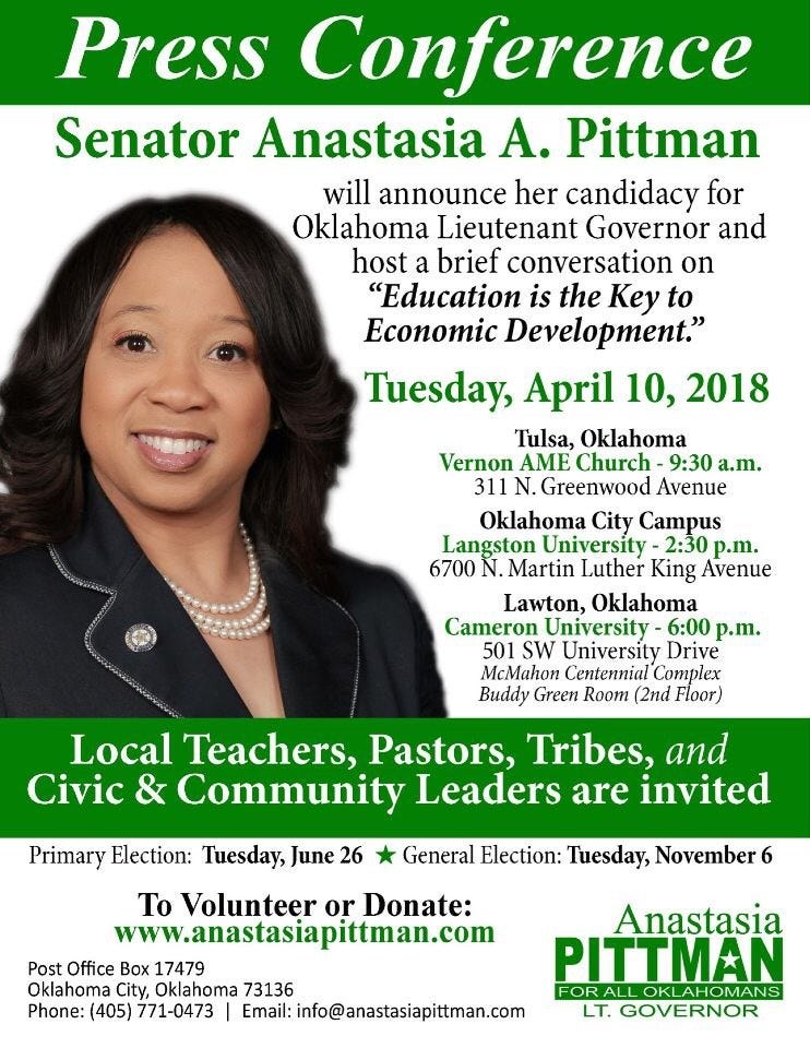 Senator Anastasia Pittman To Announce Candidacy For Lieutenant Governor