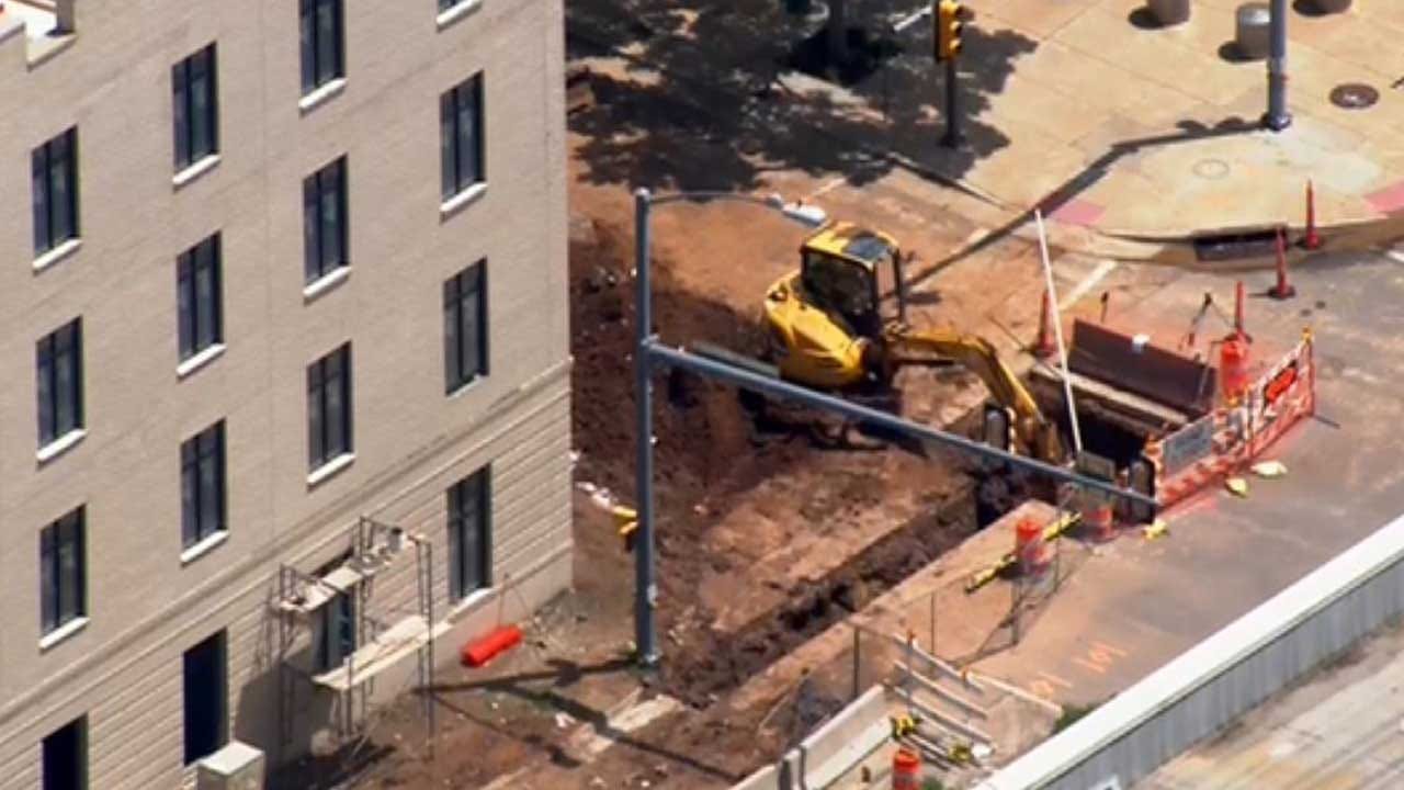 Gas Line Cut In Downtown OKC