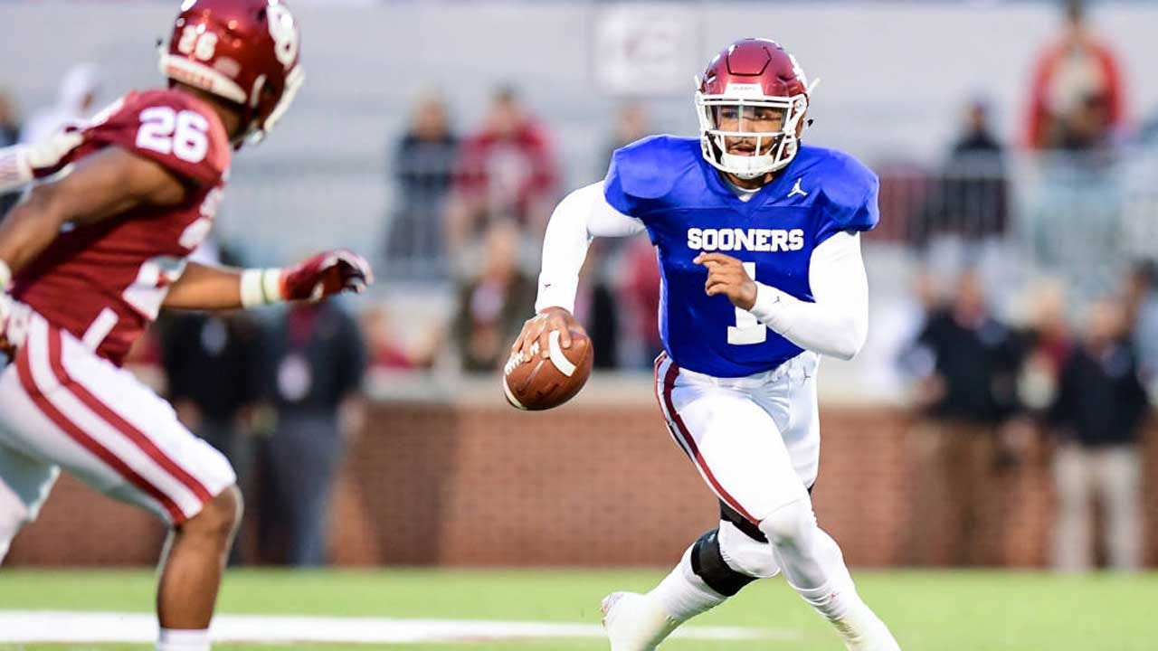 OU SPRING GAME Red Tops White Under Friday Night Lights