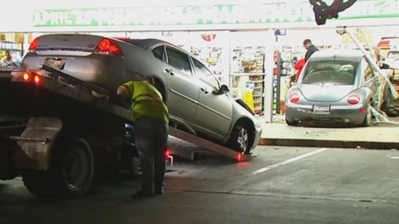 2 Vehicle Crash Leads To Car Into 7Eleven