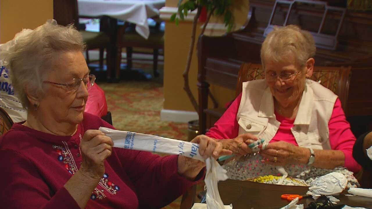 Residents At OKC Senior Living Facility Weave Mats For Homeless