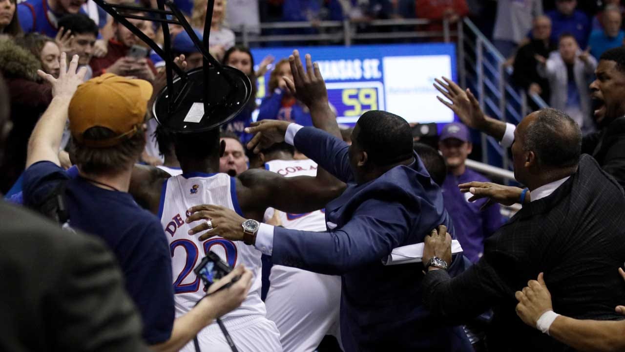 Kansas, Kansas State Basketball Game Ends In Brawl With At Least 1