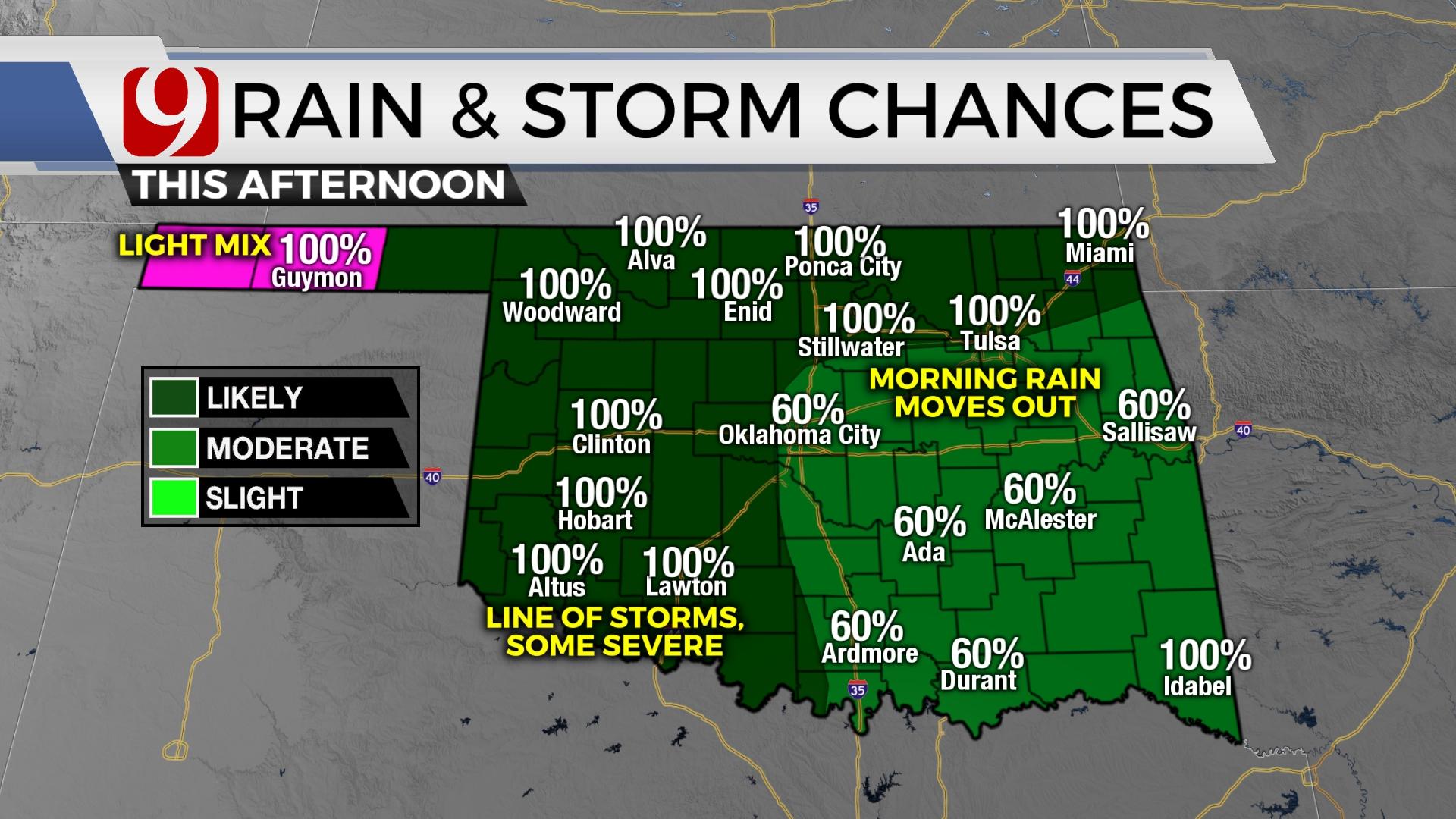 Chance For Severe Weather Monday As Rain Moves Across Oklahoma